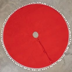 Ragon House Red Tree Skirt With White Pom Poms, 50"