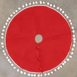 Ragon House New! Red Tree Skirt With White Pom Poms, 28"