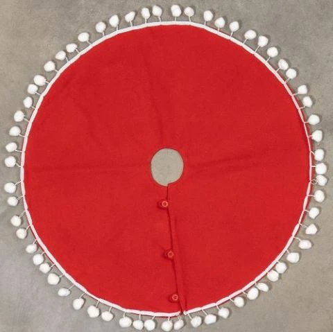 Ragon House New! Red Tree Skirt With White Pom Poms, 28"