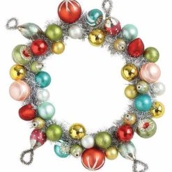 Creative Co-Op Christmas Retro Glass Ornament & Tinsel Wreath