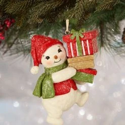 Bethany Lowe New! Retro Snowman With Gifts Ornaments