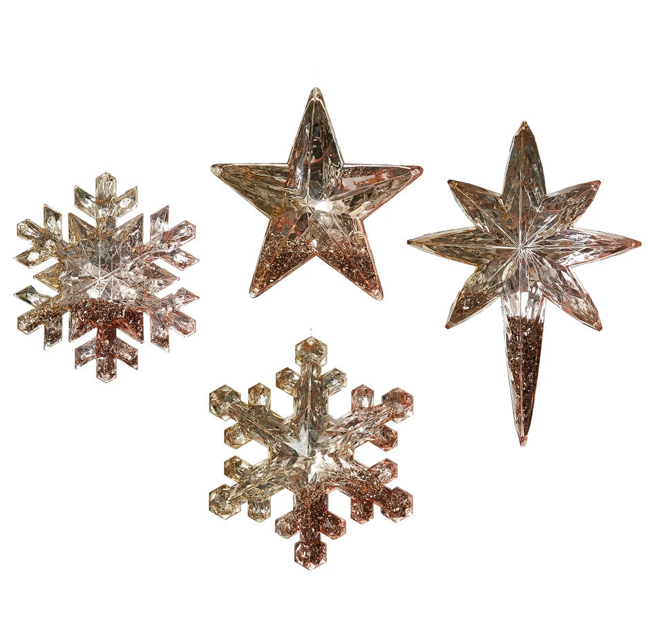 One Hundred 80 Degrees Christmas Glitter Filled Rose Gold Snowflake And Star Ornaments & Bowl Fillers
