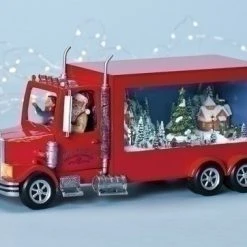 The Holiday Barn Santa's Red Tractor Music Box