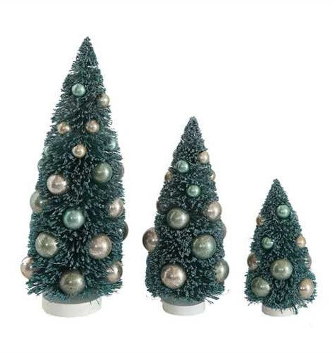 Creative Co-Op Vintage Blue Bottle Brush Trees Christmas