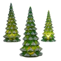 Raz Snowy Green Mercury Glass Trees With Lights