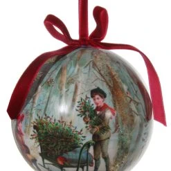 ShiShi Victorian Christmas Decoupage Ball Ornament, Gathering The Holly