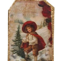 ShiShi Victorian Christmas Postcard Ornament, Child Paying In The Snow