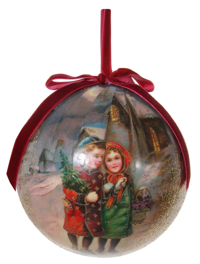 ShiShi Victorian Christmas Decoupage Ball Ornament, Christmas Tidings Children