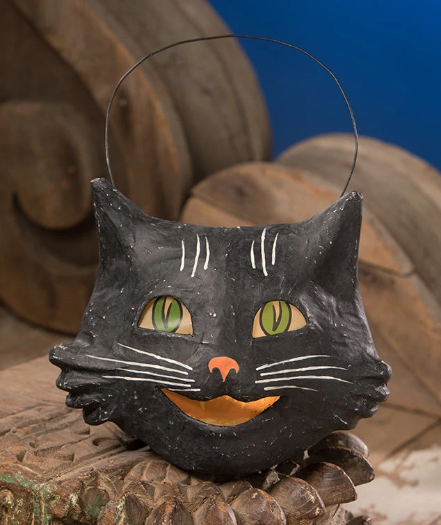 Bethany Lowe New! Vintage Happy Cat Bucket, Paper Mache