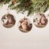 Bethany Lowe Vintage Santa & Holly Glass Disc Ornaments New!