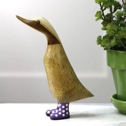 Dcuk Wooden Duck With Purple Welly Boots, Medium New!