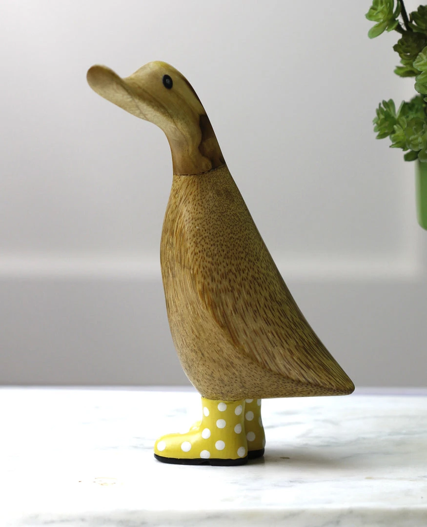 Dcuk New! Wooden Duck With Yellow Welly Boots, Medium