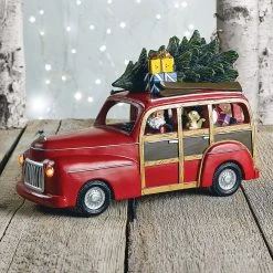 The Holiday Barn Christmas Music Boxes Woody Station Wagon With Santa Music Box